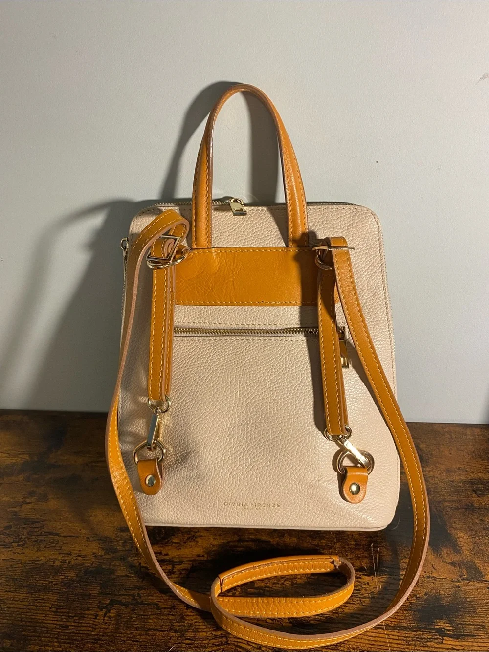 Divina Firenze Two-Tone Leather Backpack Made in Italy